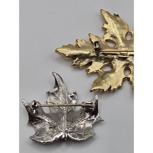 VTG 2PC Brooch Maple Leaf Set Gold Silver Tone Fall Classy Elegant Statement Pin - Picture 16 of 16